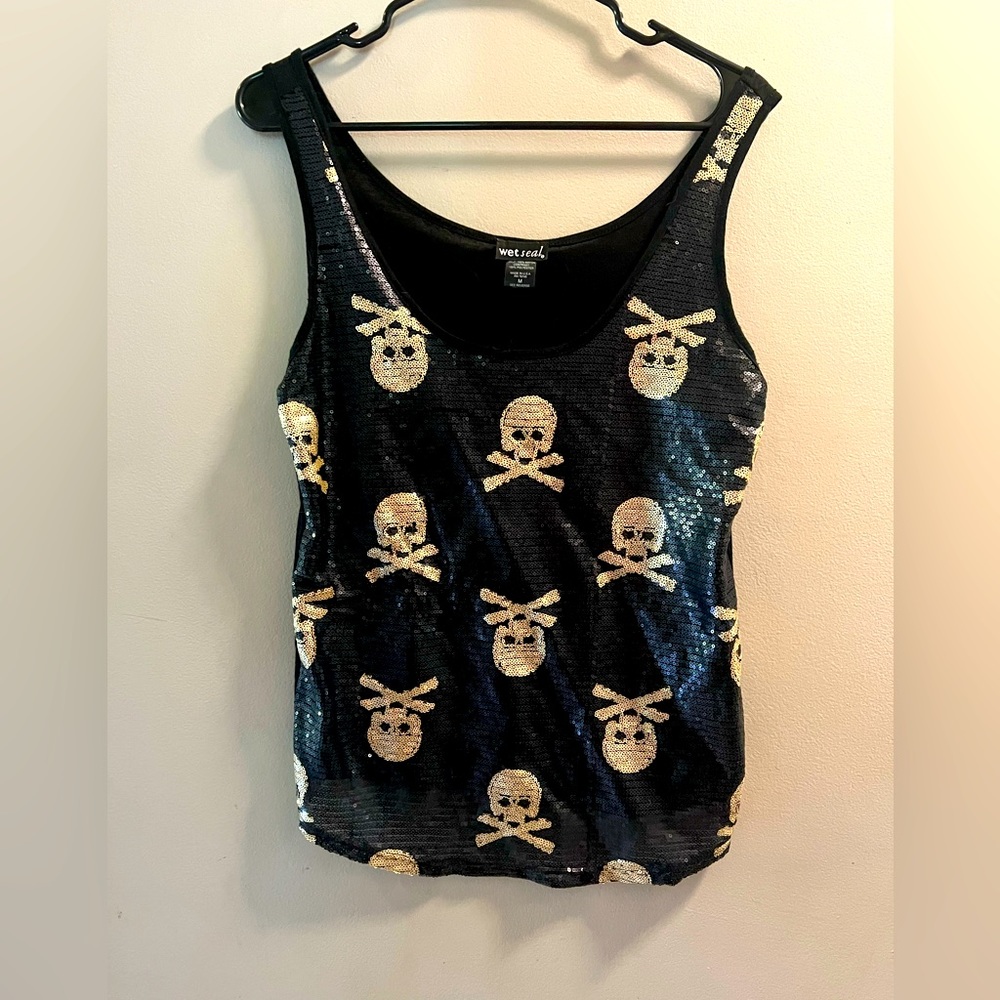 Sequined skull tank top